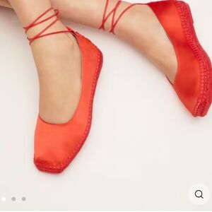 LK Bennett Red Satin Ankle-Tie Espadrille Flats 40